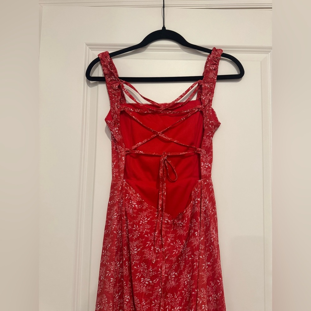 Lulus Back to Backless Red Print Lace-Up Backless Dress - Picture 5 of 7